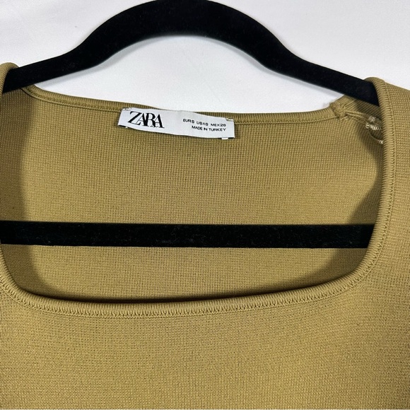 Zara Olive Long Sleeve Crop Top Sz Small - Picture 4 of 7